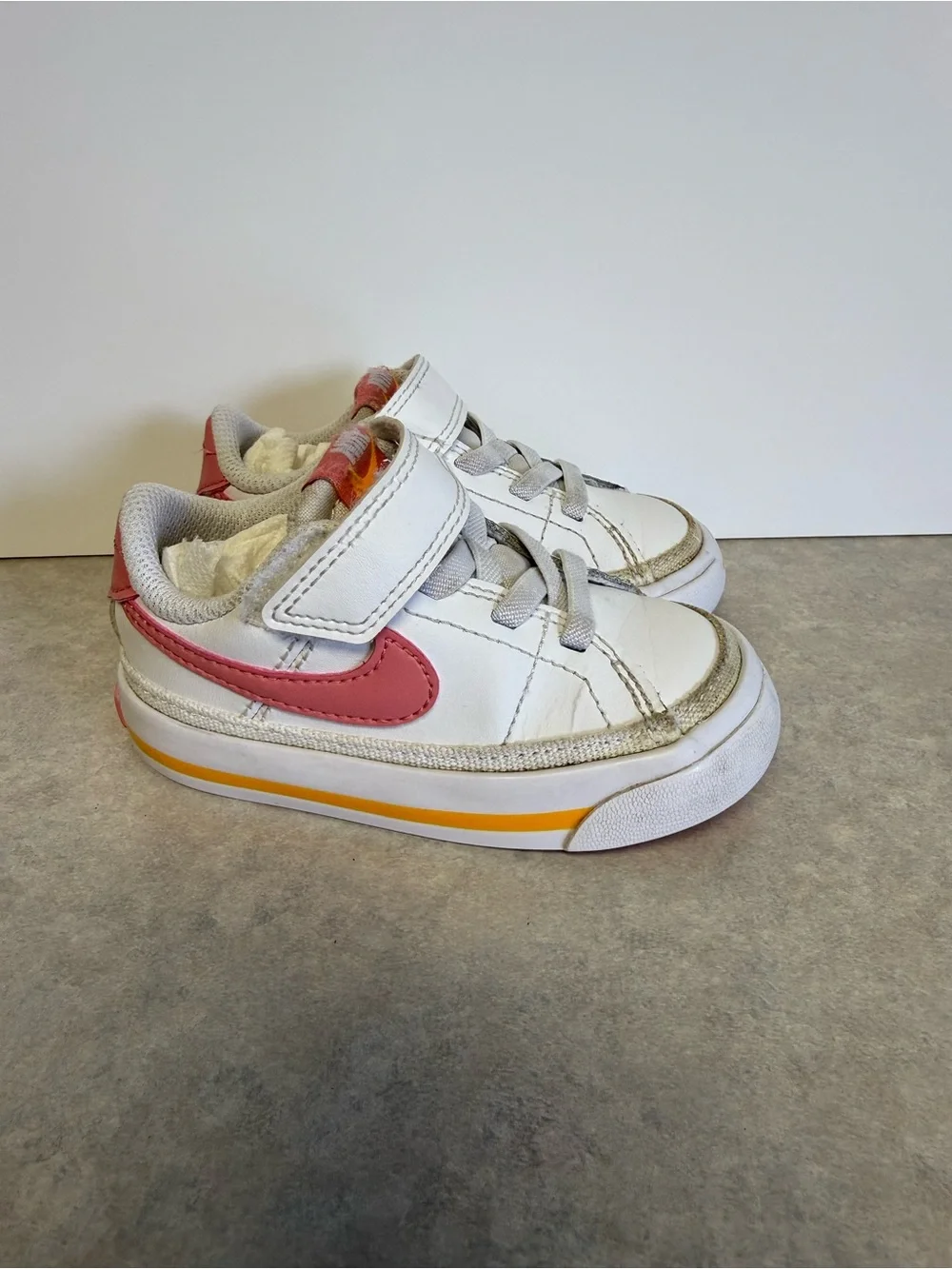 Nike Toddler Court Legacy Shoes 5C White Pink Orange Leather Hook & Loop